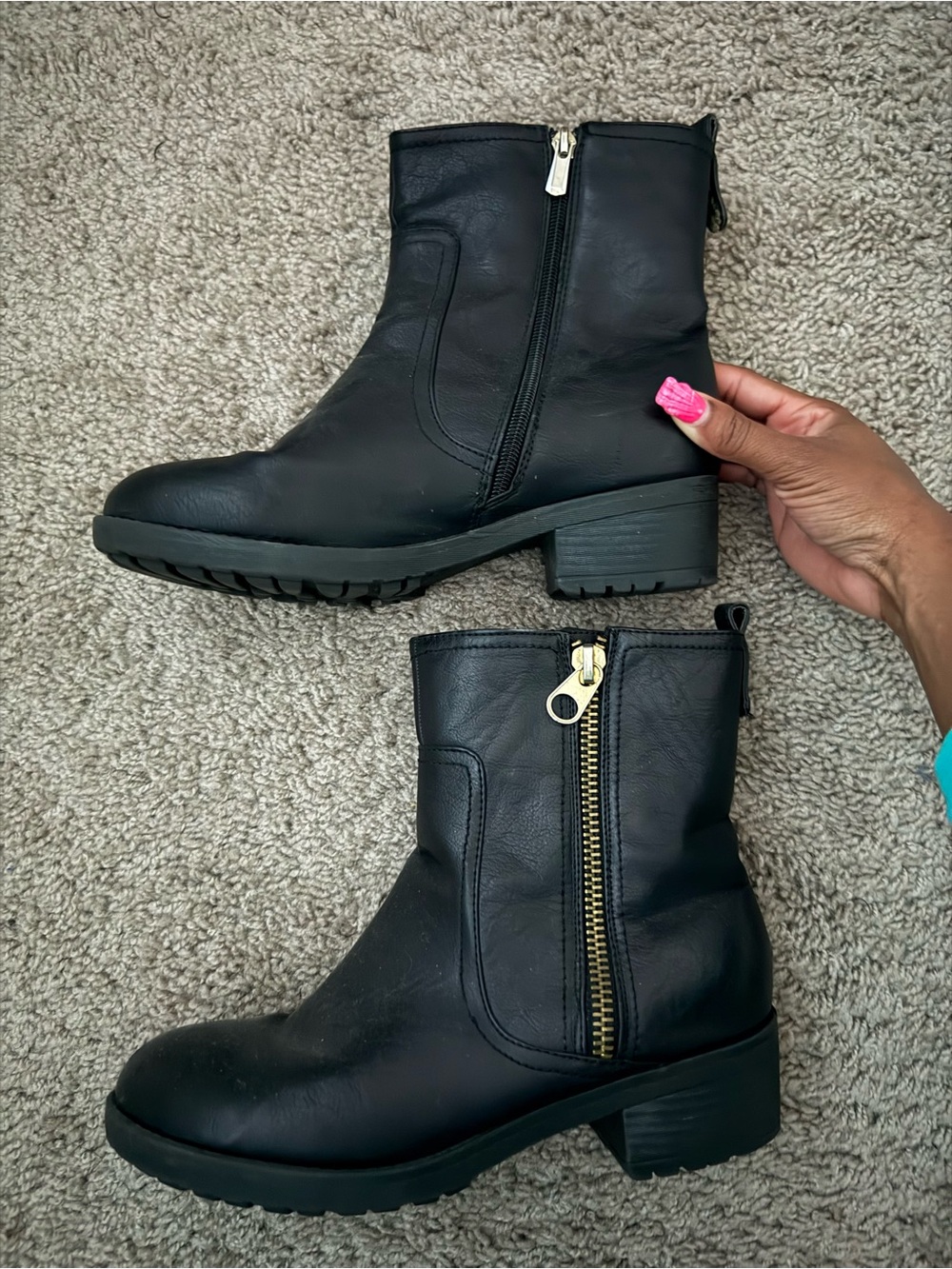 Wanted Black Ankle Combat Boots with Gold Zips